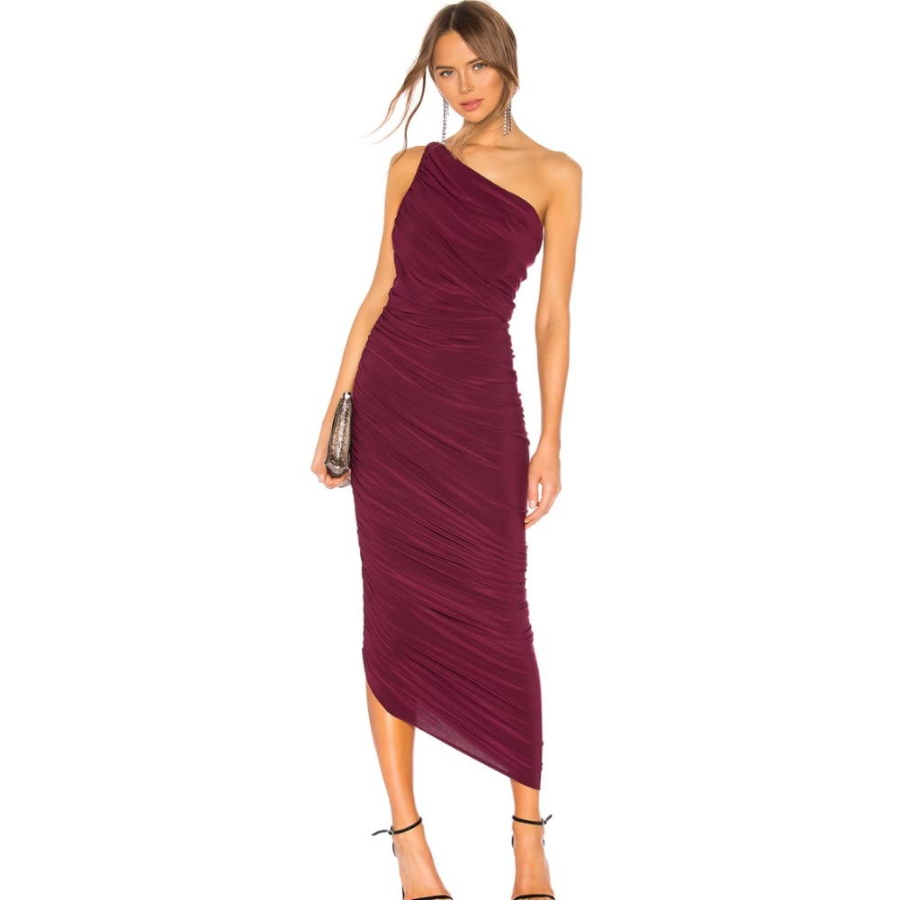 Norma Kamali One Shoulder Burgundy Dress